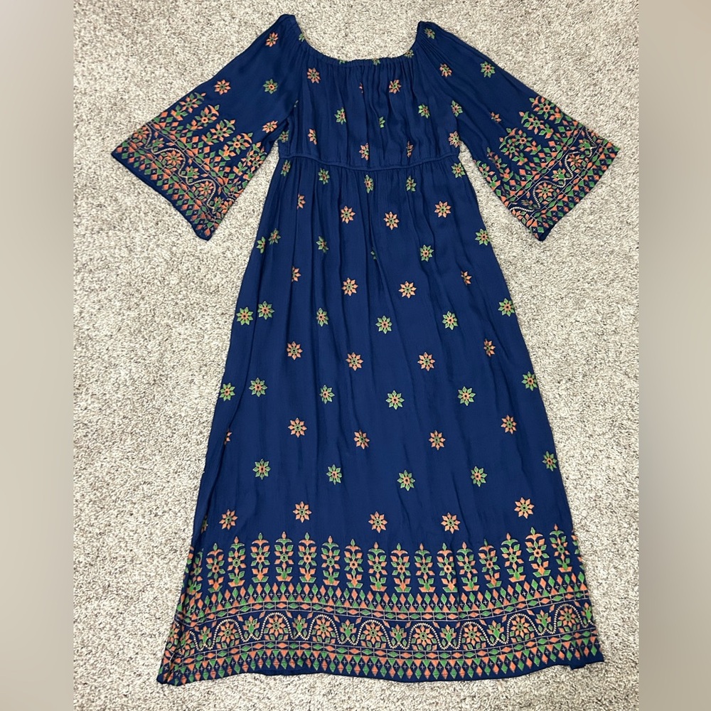 Lapogee Boho Navy Floral Embroidered Women’s Maxi Dress